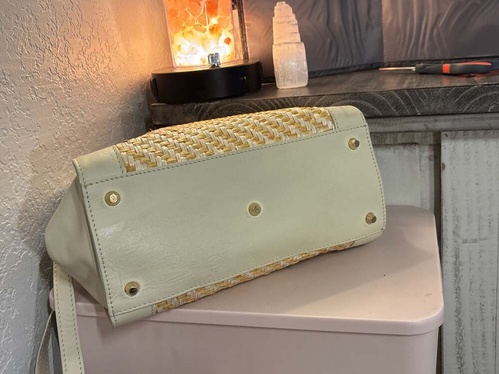Ba: Divina Firenze Woven Straw and Leather Top Handle Satchel Bag Made in Italy - Picture 4 of 11